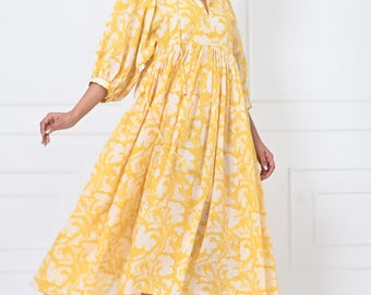 Floral Maxi Dress: Block Print Cotton Bohemian Summer Dress