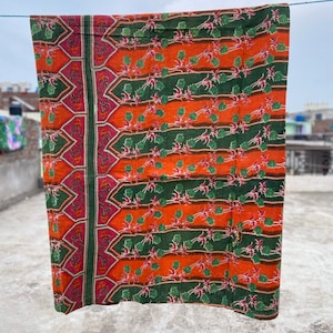 Vintage Kantha Quilt: Indian Patchwork Cotton Throw, Reversible Twin Blanket