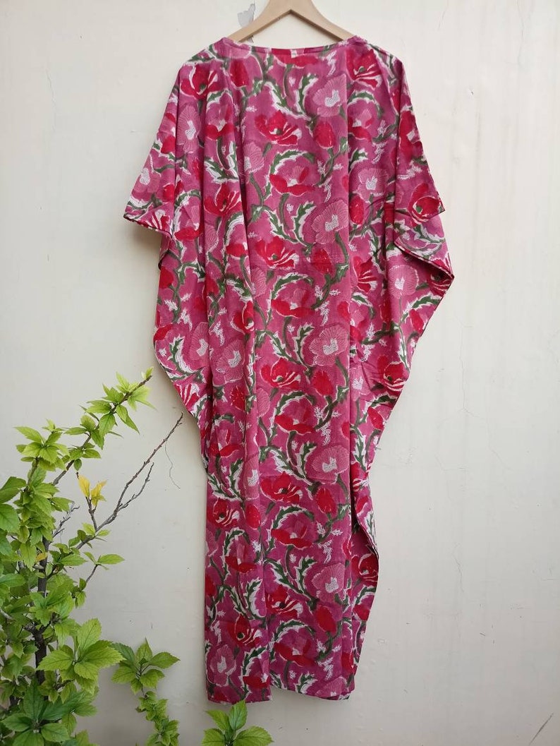 Cotton Kaftan,Soft Pure Cotton Indian Hand block Print Kaftan,Night Gown,Cotton Dress,Maxi,Beach Wear, Long kaftan,Light Weight Kaftan image 2