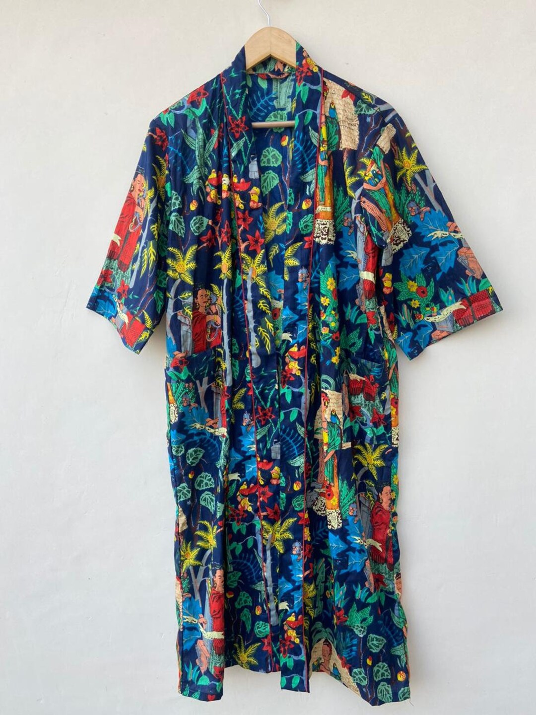 Indian Cotton Robe,kimono Indian Pure Cotton Frida Kahlo Print Bath ...