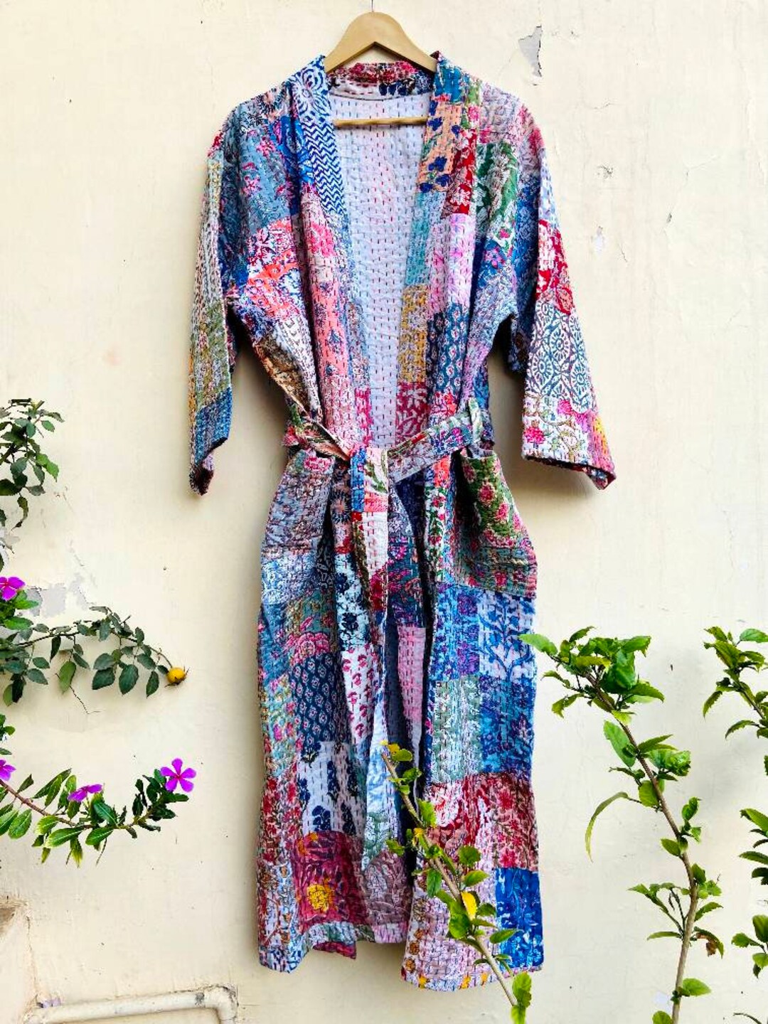 Kantha Robe Multi Design Patchwork Kantha Stitch Robe,pure Cotton Indian Handmade ...