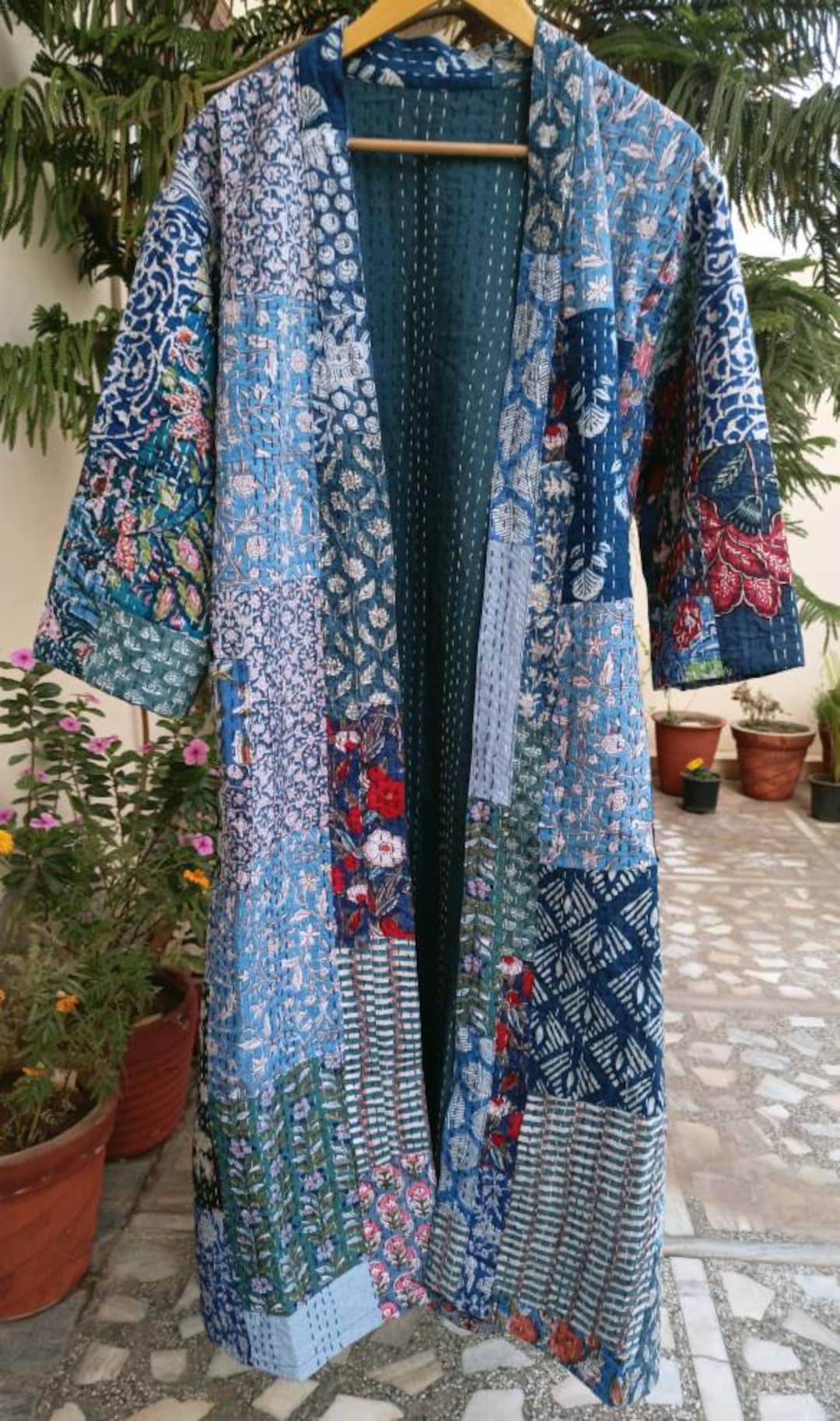 Bath Robe,100% Cotton Indian Pure Cotton Handmade Kantha Stitch ...