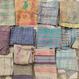 One kilogram Antique Old Vintage Kantha stitch quilt Swatches,Gudari swatches,loose swatches,Gudari swatches one kg.Fine kantha Swatches