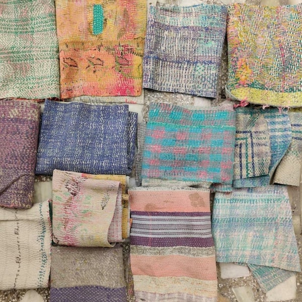 5 kilogram Antique Old Vintage Kantha stitch quilt Swatches,Gudari swatches,loose swatches,Gudari swatches Five kg, vintage kantha Swatches