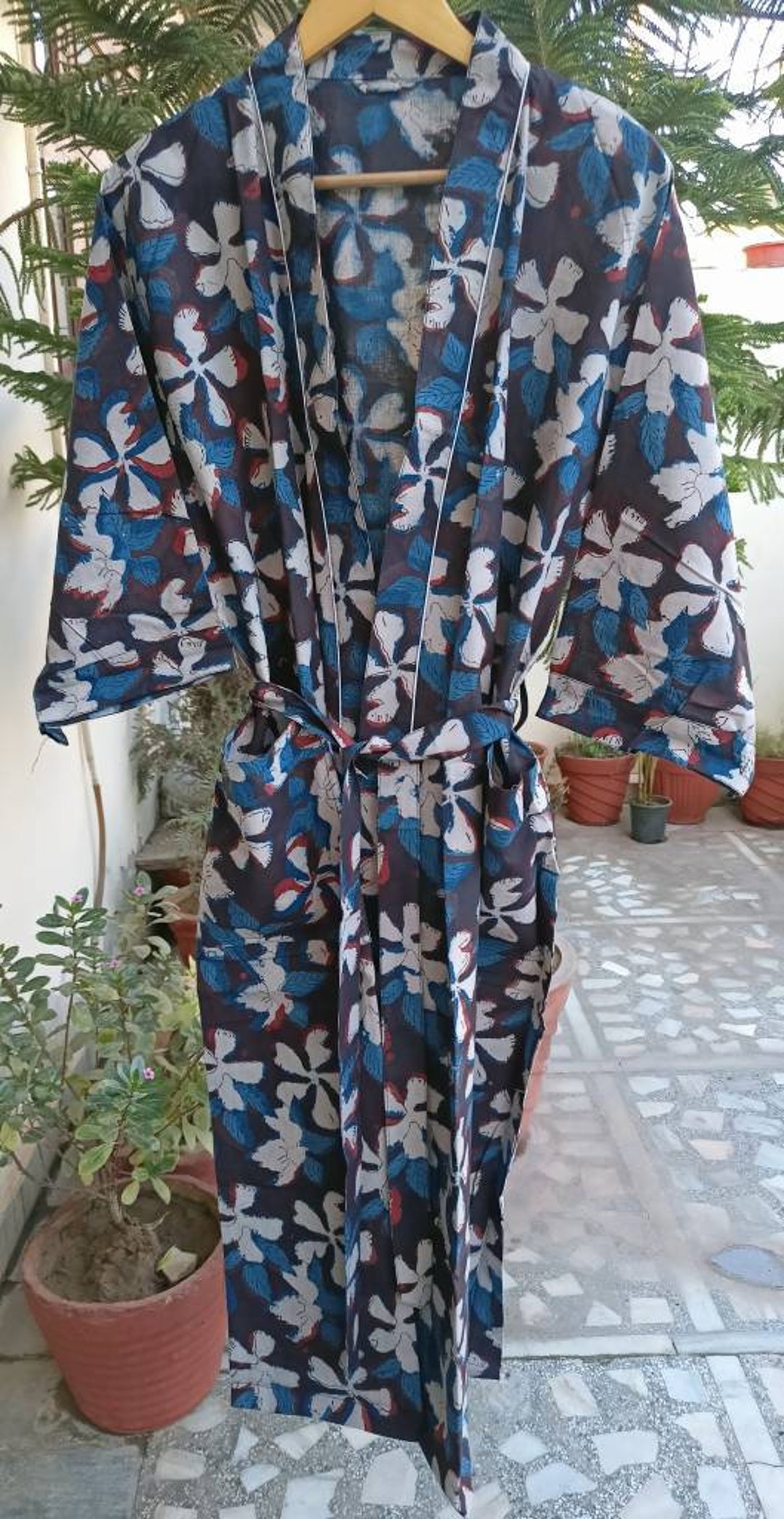 Indigo Bath Robe,cotton Kimono,indian Pure Cotton Indigo Bagru Print ...