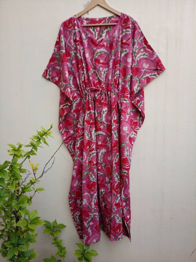 Cotton Kaftan,Soft Pure Cotton Indian Hand block Print Kaftan,Night Gown,Cotton Dress,Maxi,Beach Wear, Long kaftan,Light Weight Kaftan image 1