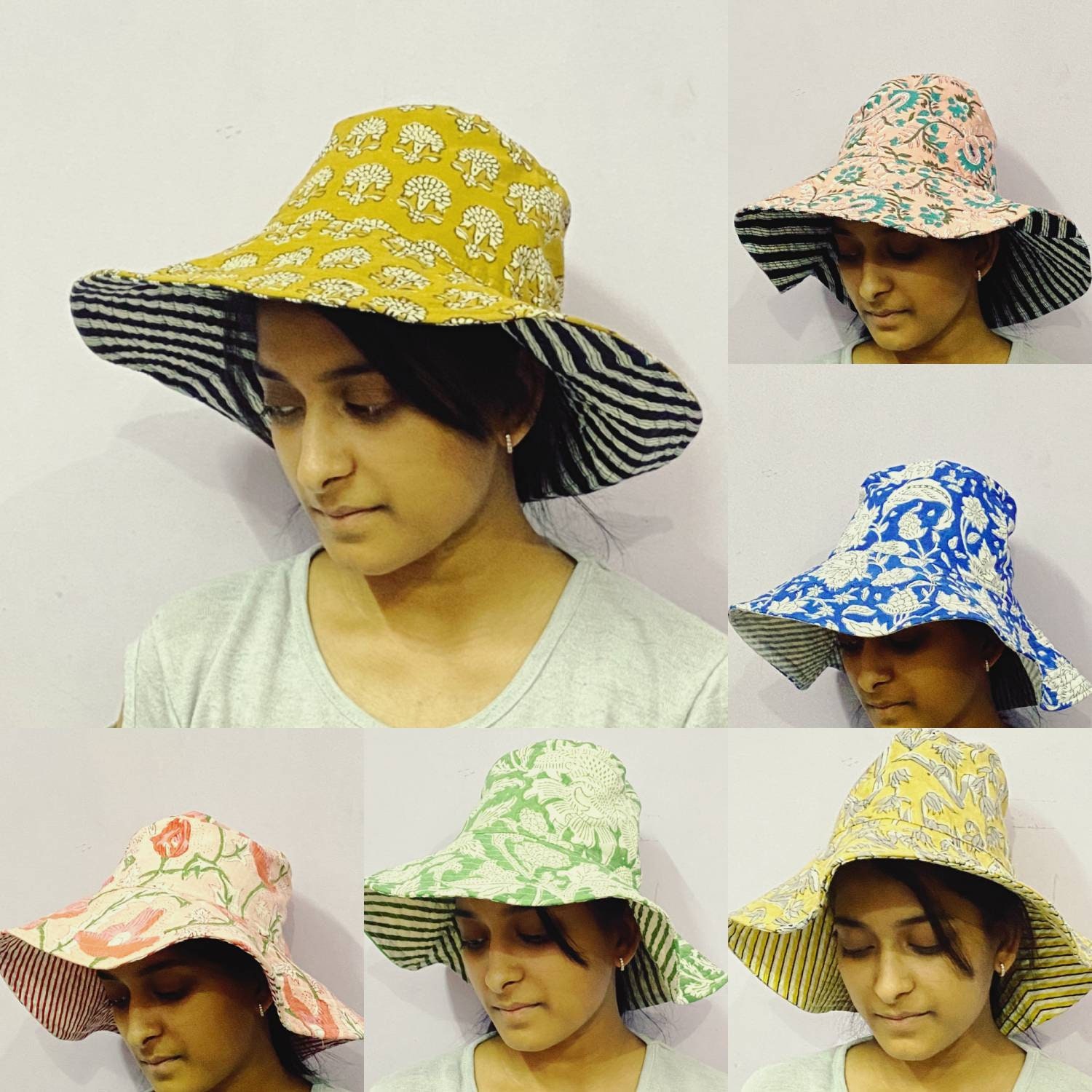 Kantha Sun Hat Blue Mint Green M-L Reversible Handmade Beach Boho New KS19. Mint Green Sun Hat - Etsy main image 3