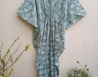 Cotton Kaftan,Soft Pure Cotton Indian Hand block Anokhi Print Kaftan,Night Gown,Cotton Dress,Maxi,Beach Wear, Same as picture.Print 31