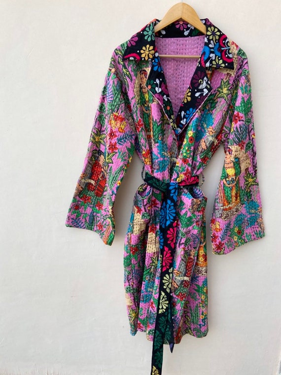 Bath Robe,100/% Cotton Vintage Kantha Patchwork Handmade Kantha Stitch Robe,Cotton Kimono,Swim Wear,Night Wear Free Size,Winter Jacket
