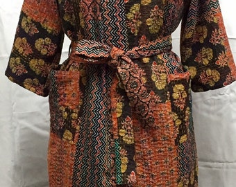 Bath Robe 100% Cotton Indian Ajrag Patchwork Handmade Kantha Stitch Robe,Kimono,Beach Robe ,Swim Wear,Night Wear Free Size Dressing Gown