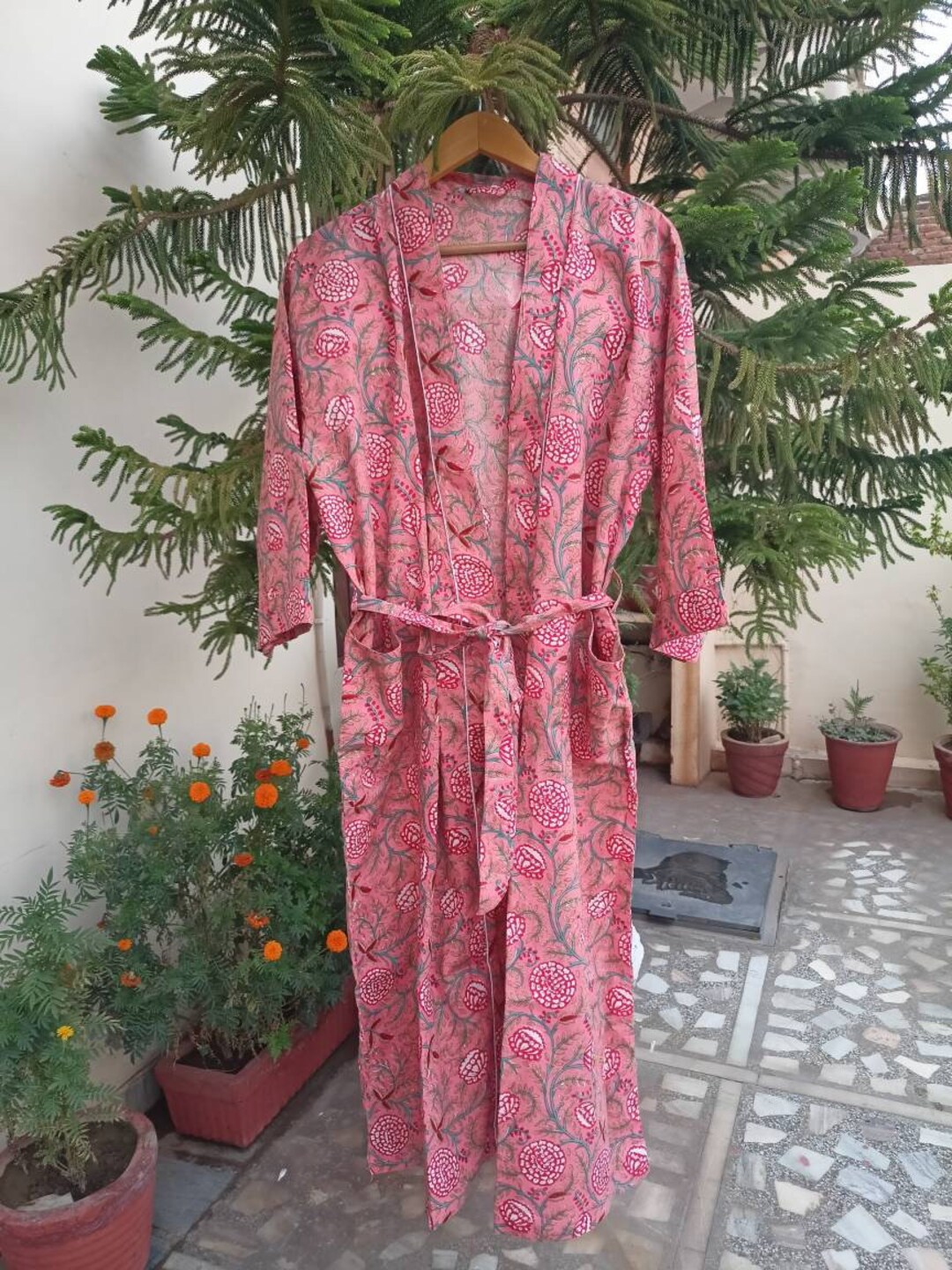 Bath Robe,100% Pure Cotton Indian Floral Hand Block Print Robe,cotton ...