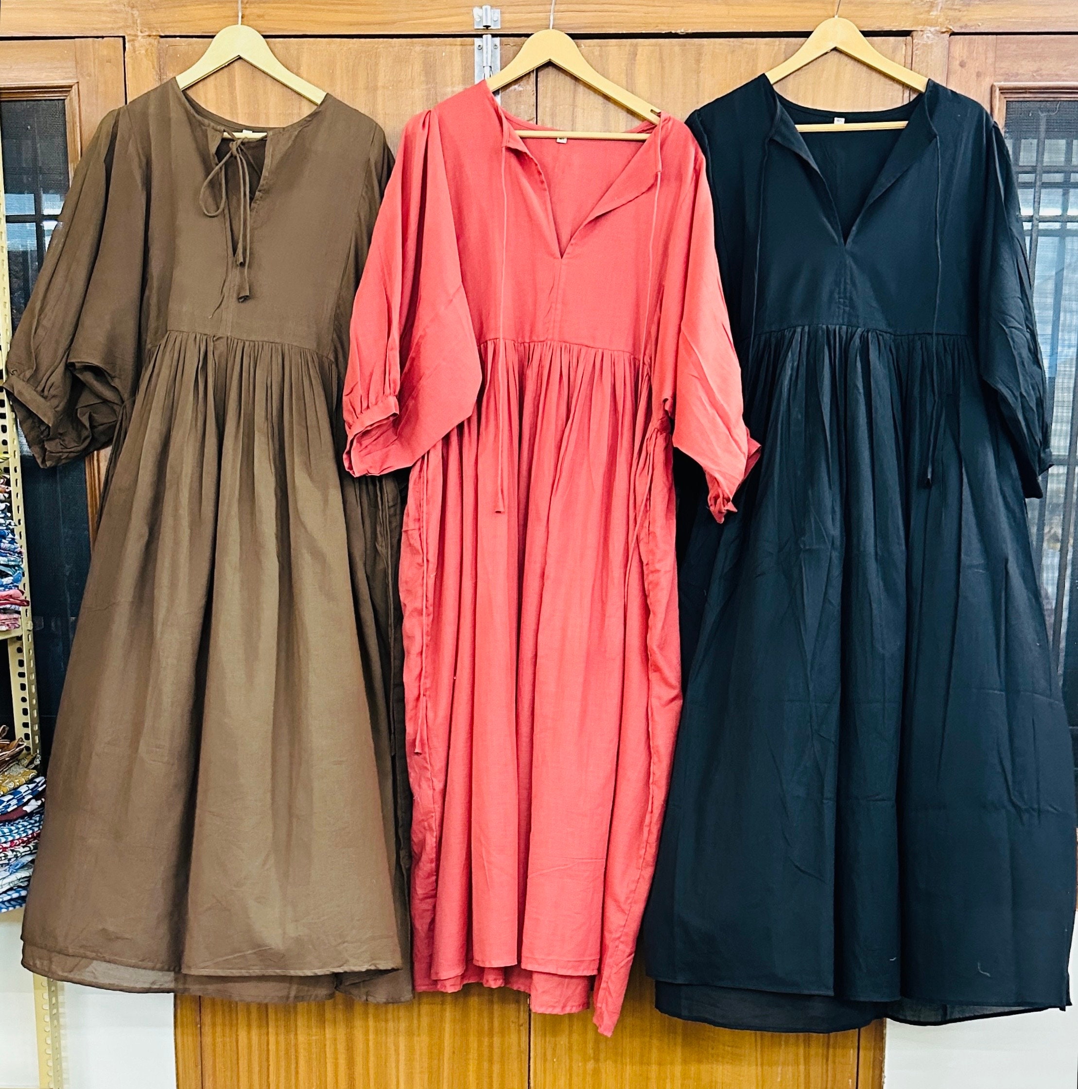 Maxi Dress, Midi Dress,pure Cotton Solid Color Boho Style