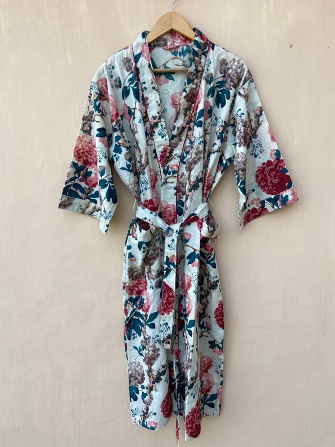 Floral Cotton Robe: Anokhi Print Kimono, Lightweight Dressing Gown