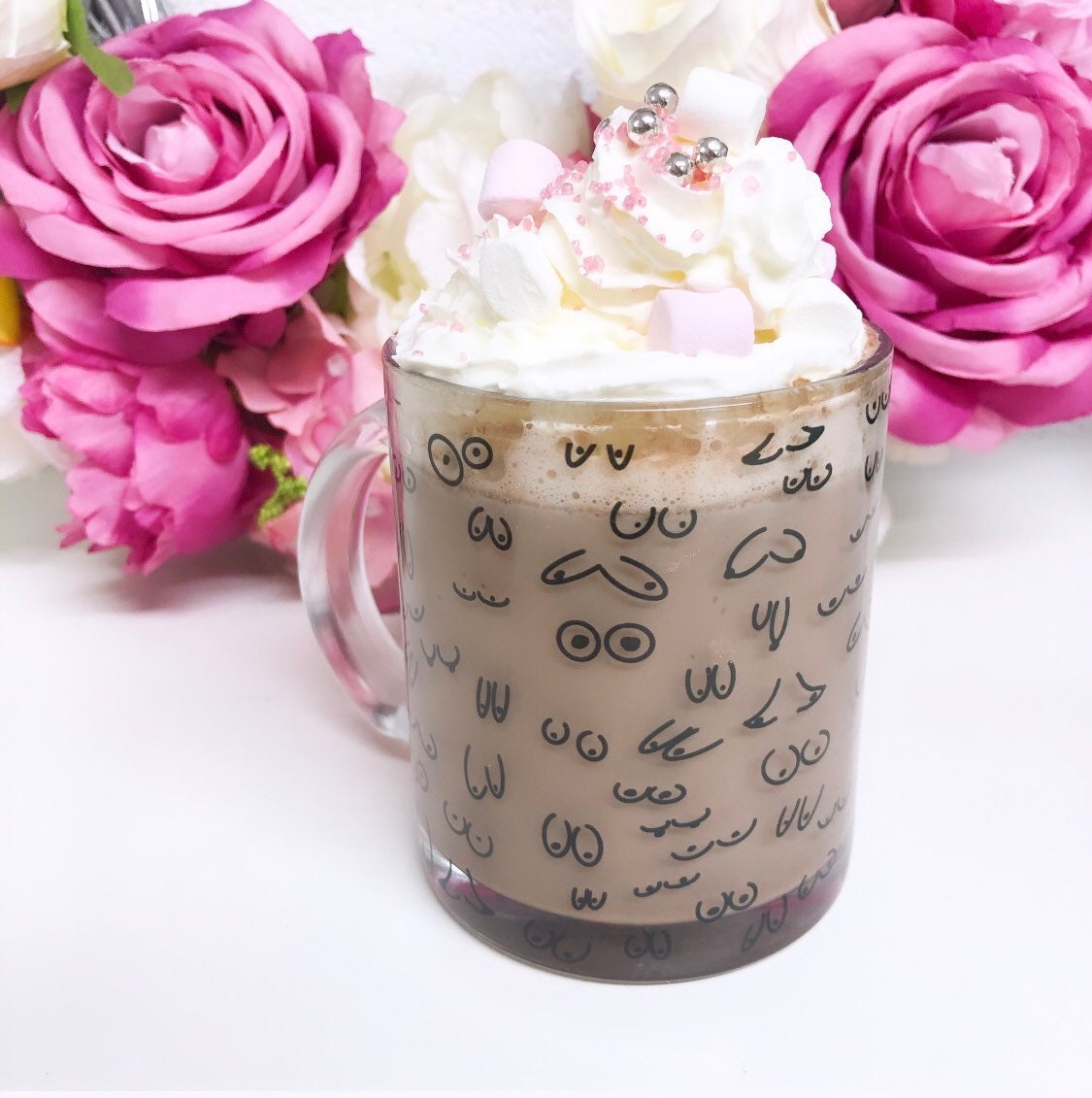 Boob Mug// Breast // Glass Cup // Funny Birthday // Printed
