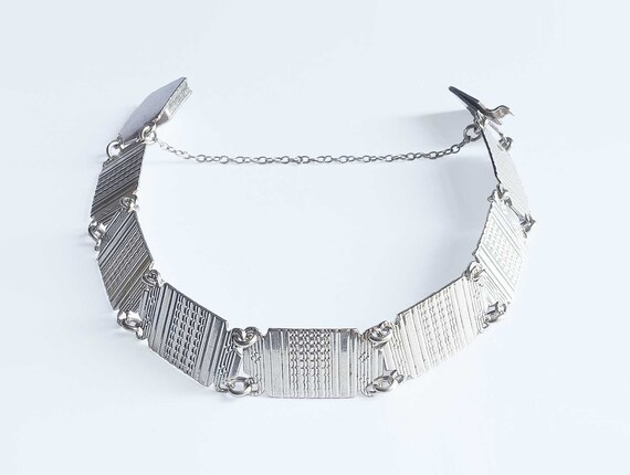 Vintage solid silver engine turned panel bracelet - image 3