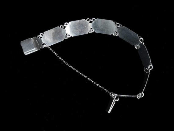 Vintage solid silver engine turned panel bracelet - image 8
