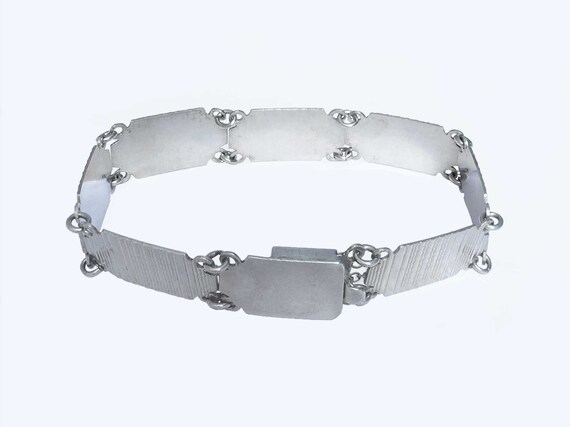 Vintage solid silver engine turned panel bracelet - image 2