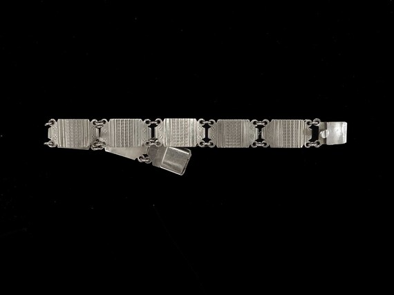 Vintage solid silver engine turned panel bracelet - image 5