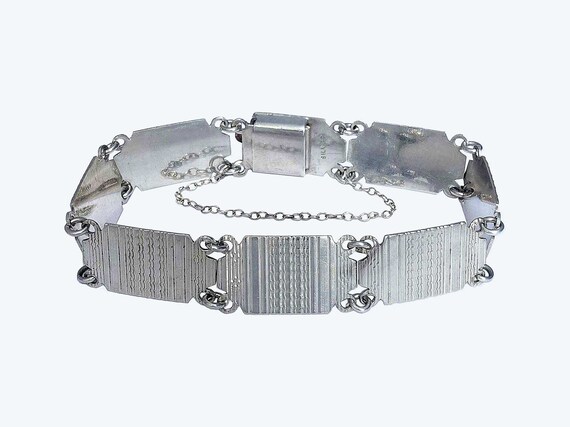 Vintage solid silver engine turned panel bracelet - image 1