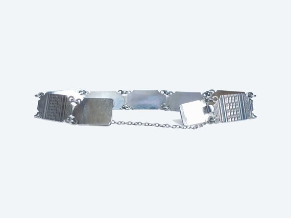 Vintage solid silver engine turned panel bracelet - image 4