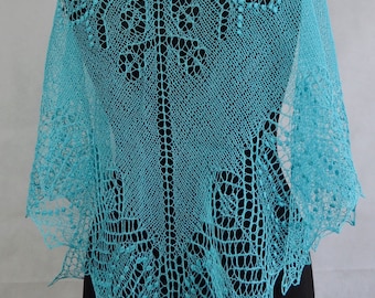 Turquoise linen shawl,Shawl,Hand knitted lace shawl ,Birthday Gift for her, Anniversary Gift for her, Birthday gift for women