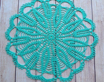 Green Crochet Doily,13"/34 cm Round Pineapple Lace Doilies, Table decoration,Crocheted Doily Centerpiece Handmade  Doily,Crochet Napkin