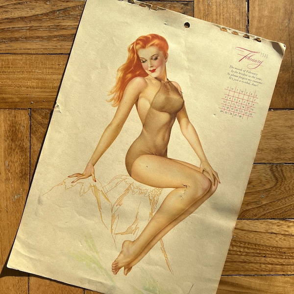 Vintage Esquire February 1946 Alberto Vargas Pinup Calendar, Esquire Magazine