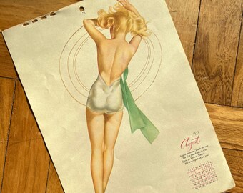 Vintage Esquire Agosto 1946 Alberto Vargas Pinup Girl Calendar, Esquire Magazine