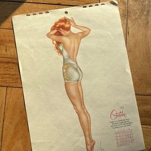 Vintage Esquire October 1946 Alberto Vargas Pinup Girl Calendar, Esquire Magazine