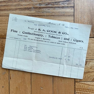 Antik 1900er Jahre Konfekt und Tabak Order Letter, S. A. Cook & Co., New York
