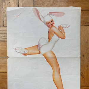 George Petty True Magazine 1940s Pinup Ice Skater Easter Bunny Print