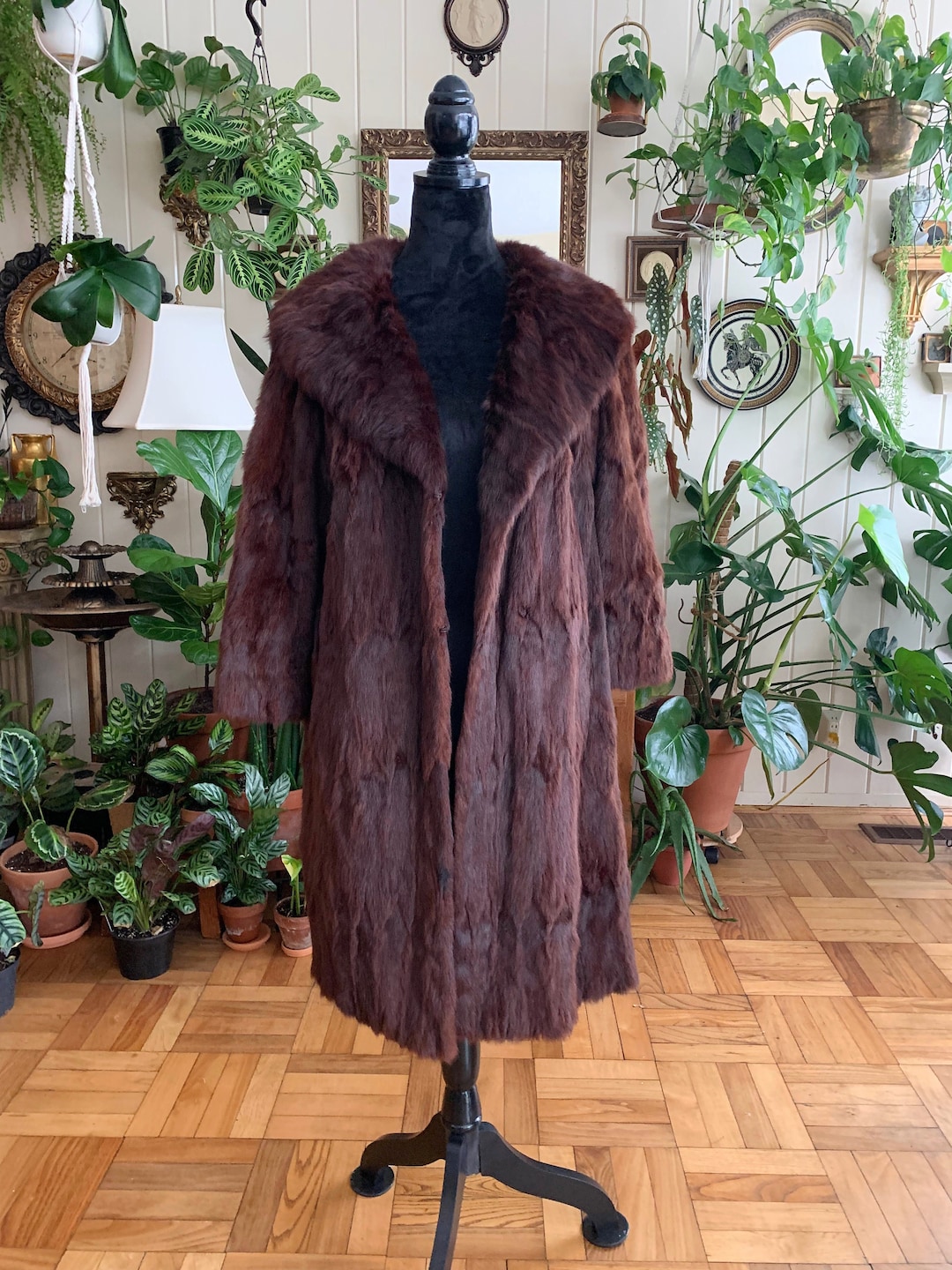 アメリヴィンテージ ECO MINK FUR COAT 1940s Brown Summer Ermine Mink Fur Vintage Full Length Coat