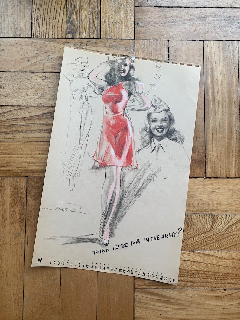 Earl Macpherson Artist's Sketch Pad Pinup Girl Calendar Page July 1943