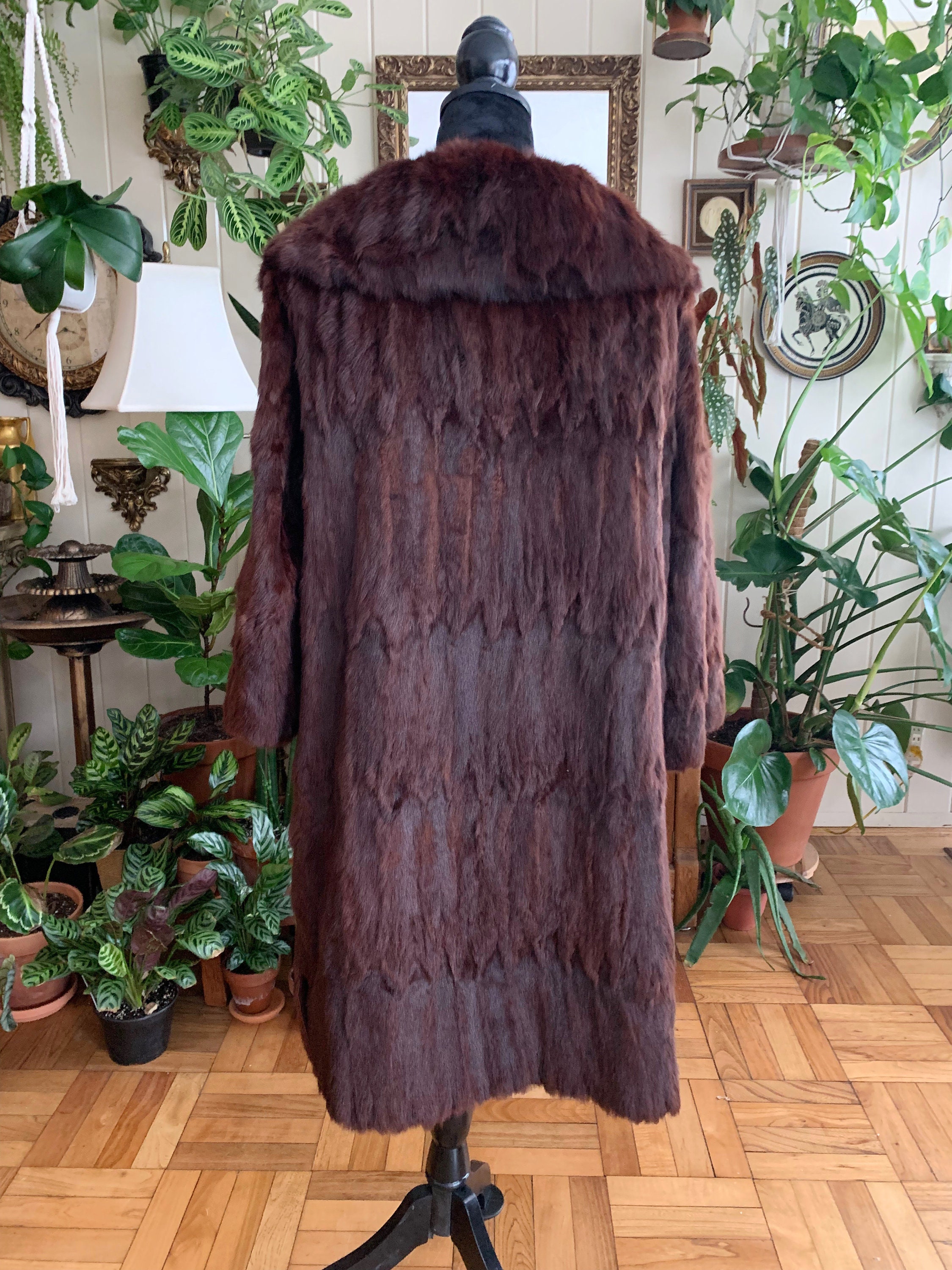 1940s Brown Summer Ermine Mink Fur Vintage Full Length Coat, Furs  