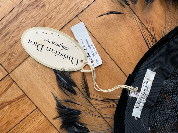 1950s Christian Dior Black Feather Turban Beret - Vintage 