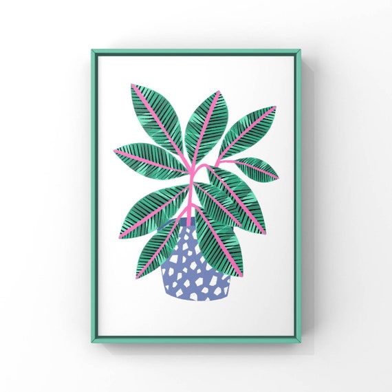 A5/A4/A3 Digital Plant Print 'Green and pink Plant in Terrazzo Pot'