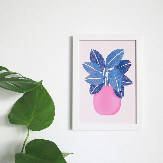 A4/A3 Digital Print 'Blue Plant in Pink Pot'