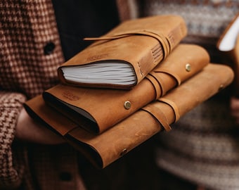 Leather Journal Handmade, Honey Brown - Free Personalised Initials. A4,A5,A6, Sketchbook, Scrapbook, Notebook, Luxury Gift