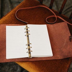 Diário de pasta de couro A6 - recarregável - personalização gratuita. 8 x 5", caderno, diário de viagem, aniversário, presente de luxo