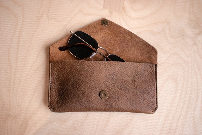 Leather Glasses Case Pouch Free Personalisation Accessories, Hand Stitched, Handmade Watch Case, Magnetic Clasp, Money Envelope image 5