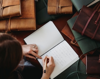 A5 Dot Grid Bullet Leather Journal - Dotted - Free Personalised Initials. 8 x 6", Sketchbook, Notebook, Scrapbook, Luxury Gift