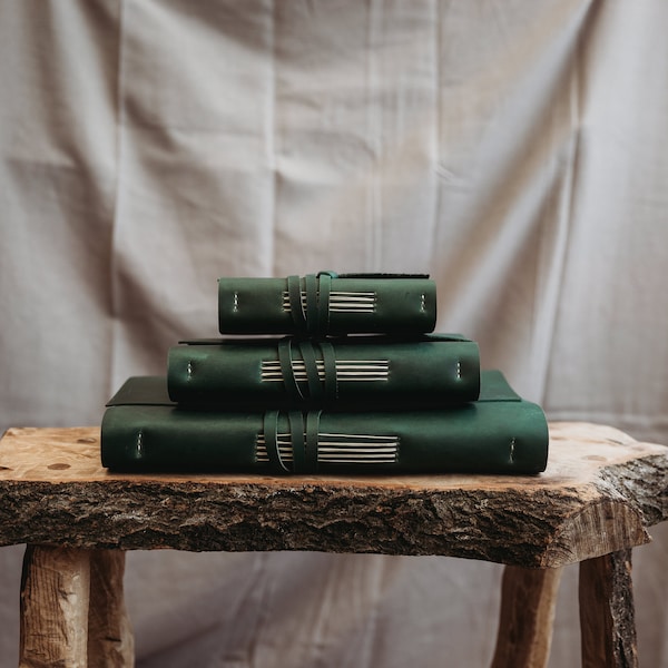 Leather Journals Dark Green- Free Personalised Initials. Sketchbook, Notebook, Scrapbook, Wedding, 3rd Anniversary, Luxury Gift