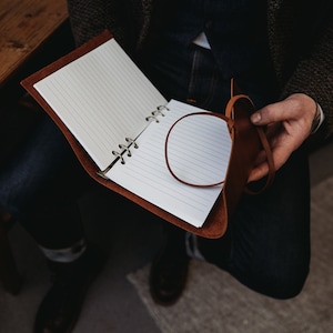 Diário de pasta de couro A5 - recarregável - personalização gratuita. 9 x 6,8", caderno, diário de viagem, aniversário, presente de luxo