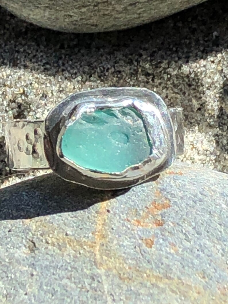 ocean blue sea glass ring summer day