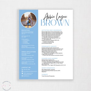 Sorority Resume Canva Template | Printable Sorority Resume Template |  Editable Resume DIY Sorority Packet | Abbie