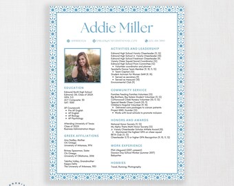 Sorority Resume Canva Template | Printable Sorority Resume Template |  Editable Resume DIY Sorority Packet | Abigail | Blue Toile