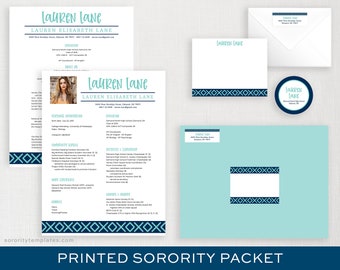 PRINTED Sorority Recruitment Packet Template | Editable Sorority Rush Packet | Personal Resume Template with Photo | Modern Color Lauren