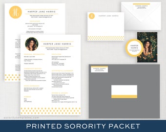 Printed Sorority Packet FULL-SERVICE | Sorority Recruitment Packet | Personal Resume Template with Photo | Sorority Rush Custom Color Harper