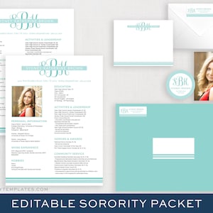 Editierbares Sorority-Bewerbungspaket mit Foto-| Druckbares Sorority Packet | Digitale Sorority Bewerbungsvorlage | Monogramm Sorority Packet