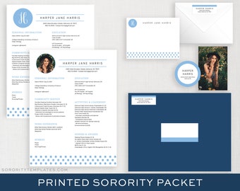 Printed Sorority Packet FULL-SERVICE | Sorority Recruitment Packet | Personal Resume Template with Photo | Sorority Rush Custom Color Harper